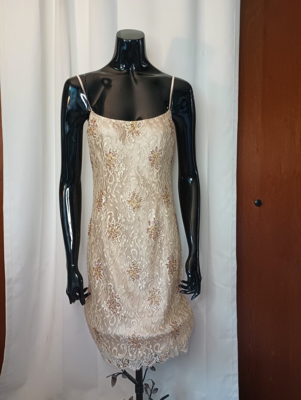 Hugo Buscati Womens Fairy Lace Slip Mini Dress 4 Gold Sequin Glam Event Y2K 90s
